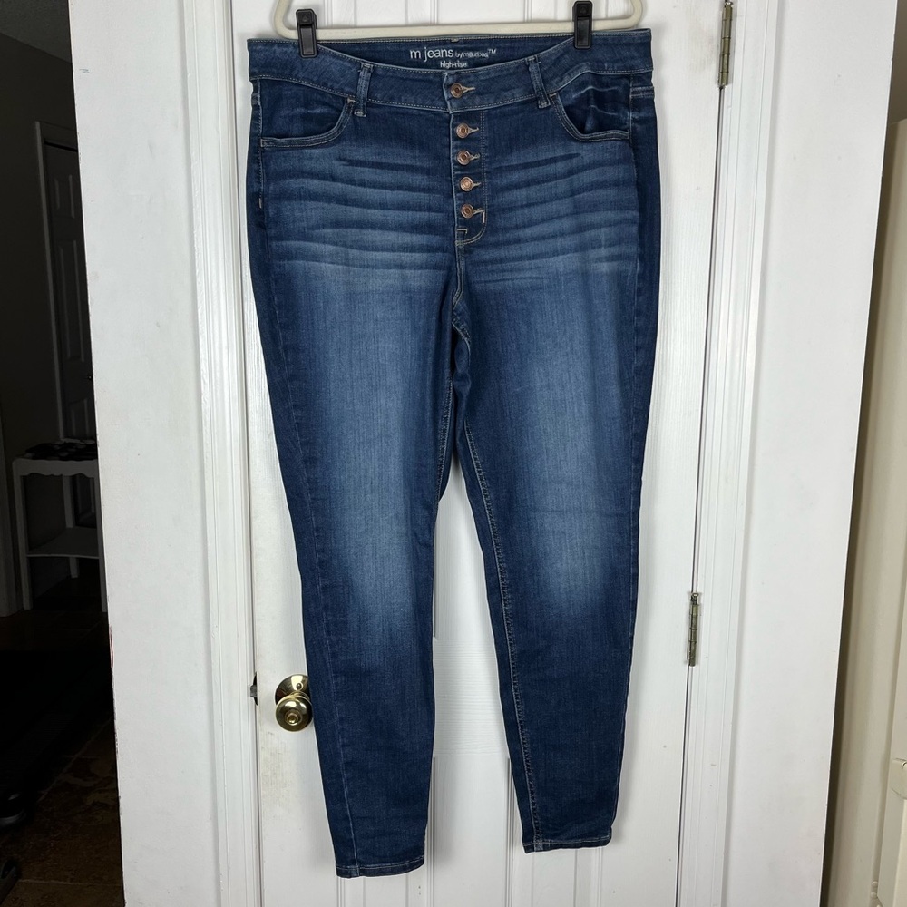 M Jeans by Maurices High Rise Button Fly Skinny Jeans Sz 20W Long Stretch Denim